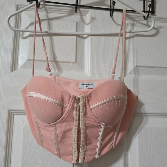 THATSSOFETCH Fallon Bustier Crop in Blush Pink, Mesh Overlay, Padded Cups, EUC! - Picture 1 of 9